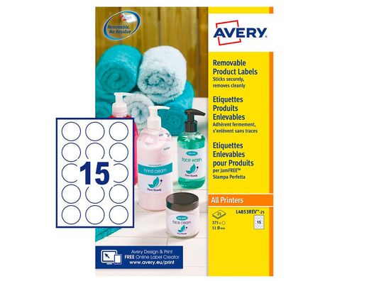 Etiqueta adhesiva avery blanca redonda removible para impresora laser inyeccion tinta fotocopiadora 51 mm