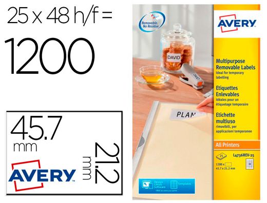 Etiqueta adhesiva avery blanca removible para impresora laser inkjet y fotocopiadora 45,7x21,2 mm
