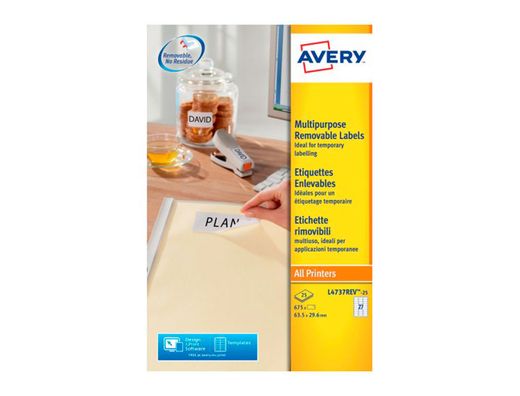 Etiqueta adhesiva avery blanca removible para impresora laser inkjet y fotocopiadora 63,5x29,6 mm