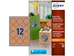 Etiqueta adhesiva avery kraft efecto carton redonda removible para impresora laser inyeccion tinta