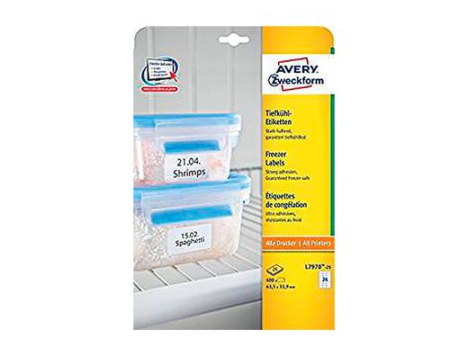 Etiqueta Adhesiva Avery para Congelador Blanca 63,5X33,9 mm Ink-Jet Laser y Fotocopiadora Pack de 600