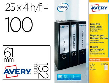Etiqueta adhesiva avery permanente blanca 61x192 mm para lomo archivador laser caja de 100 unidades