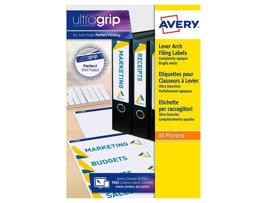 Etiqueta adhesiva avery permanente blanca 61x192 mm para lomo archivador laser caja de 100 unidades
