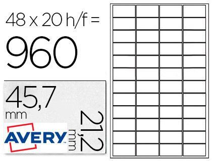 Etiqueta Adhesiva Avery Poliester Plata 45,7 X 21,2 mm Laser Pack de 960 Unidades