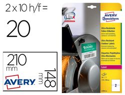 Etiqueta adhesiva avery politileno blanco permanente para laser fotocopiadora 210x148 mm blister 20