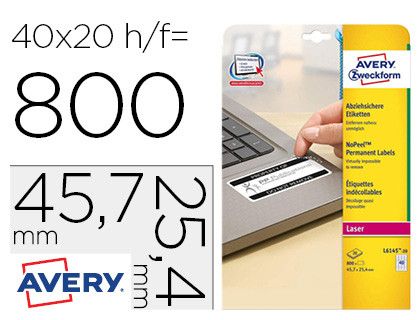 Etiqueta adhesiva avery tamaño 45,7x25,4 mm permanente laser blanca caja de 800 unidades
