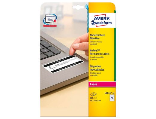 Etiqueta adhesiva avery tamaño 45,7x25,4 mm permanente laser blanca caja de 800 unidades
