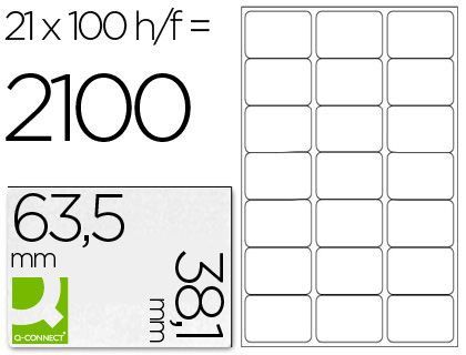 Etiqueta Adhesiva Q-Connect Kf01587 Tamaño 63,5X38,1 mm Fotocopiadora Laser Ink-Jet Caja con 100 Hojas Din A4
