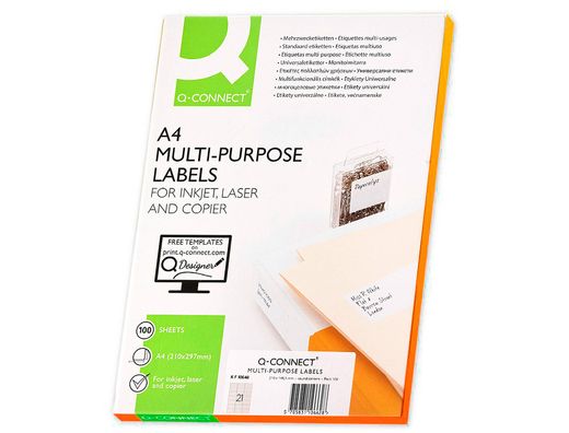 Etiqueta Adhesiva Q-Connect Kf10648 Tamaño 70X42 mm Fotocopiadora Laser Ink-Jet Caja con 100 Hojas Din A4
