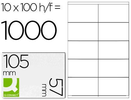 Etiqueta Adhesiva Q-Connect Kf10658 Tamaño 105X57 mm Fotocopiadora Laser Ink-Jet Caja con 100 Hojas Din A4