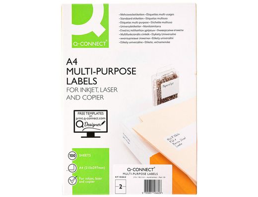Etiqueta Adhesiva Q-Connect Kf10662 Tamaño 210X148,5 mm Fotocopiadora Laser Ink-Jet Caja con 100 Hojas Din A4