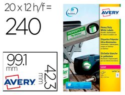 Etiqueta adhesiva resistente avery poliester blanco laser 99,1x42,3 mm caja de 240 unidades