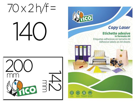 Etiqueta adhesiva tico amarill o fluorescentes permanente fsclaser/inkjet/fotocopia 200x142mm caja de 140 unidades