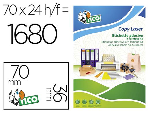 Etiqueta adhesiva tico amarill o fluorescenteses permanente fsc laser/inkjet/fotocopia 70x36mm caja de 1680 unidades