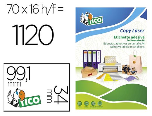 Etiqueta adhesiva tico verde f luorescentes permanente fsc laser/inkjet/fotocopia 99,1x34 mmcaja de 1120 unidades