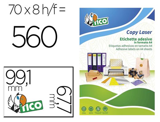 Etiqueta adhesiva tico verde f luorescentes permanente fsc laser/inkjet/fotocopia 99,1x67,7 mmcaja de 560 unidades