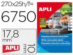 Etiqueta Adhesivas Apli 10197 Tamaño 17,8X10 mm Removible para Fotocopiadora Laser Ink-Jet Caja 25 Hojas Con