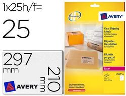 Etiqueta Adhesivas Avery Din A4 Imprimibles Transparente 210X297 mm Caja de 25 Hojas con 25 Etiquetas