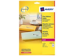 Etiqueta Adhesivas Avery Din A4 Imprimibles Transparente 38,1X21,2 mm Caja de 25 Hojas con 1625 Etiquetas