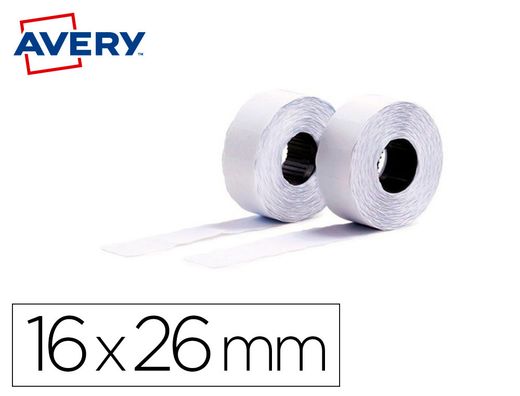 Etiqueta avery ondulada blanca permanente 26x16 mm para etiquetadora pl21/18 caja de 10 rollos de 1200 etiqietas