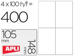 Etiquetas Apli 105 x 148 mm. blanco cantos rectos (100 hojas)