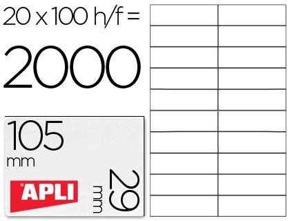 Etiquetas Apli 105 x 29 mm. en blanco cantos rectos (100 hojas)