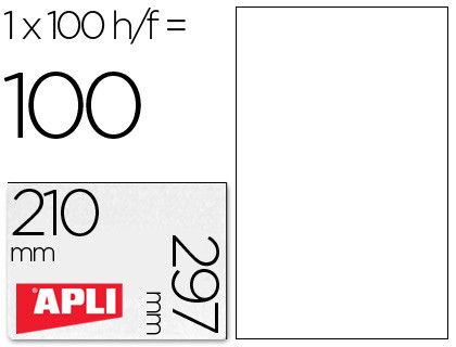 Etiquetas Apli 210 x 297 mm. blanco cantos rectos (100 hojas)