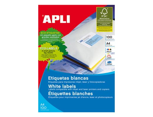 Etiquetas Apli 38 x 21,2 mm. en blanco cantos rectos (100 hojas)