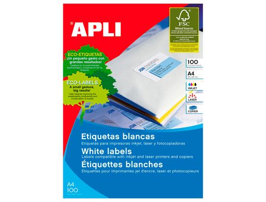Etiquetas Apli 48,5 x 16,9 mm. en blanco cantos rectos (100 hojas)