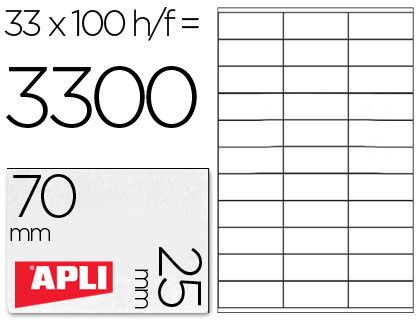 Etiquetas Apli 70 x 25,4 mm. en blanco cantos rectos (100 hojas)