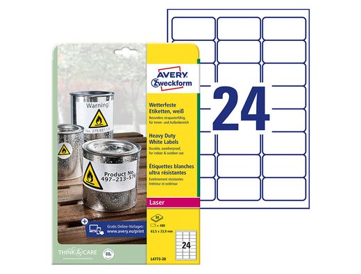Etiquetas Avery poliéster 63,5 x 33,9 mm. blanco (20 hojas)