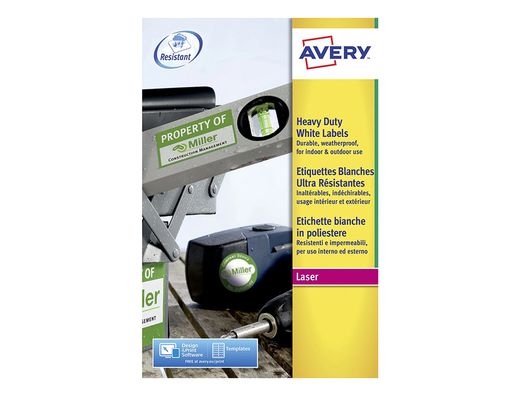 Etiquetas Avery poliéster blanco 210 x 297 mm. (20 hojas)