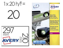 Etiquetas Avery poliéster blanco 210 x 297 mm. (20 hojas)