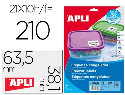 Etiquetas congelador bolsa 10 Hojas 635 X 381mm Apli 12328
