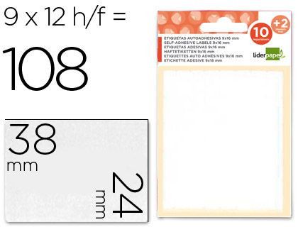 Etiquetas Liderpapel Sobre de 10 H. + 2 H. Obsequio 24X38 mm -9 Unidades Por Hoja