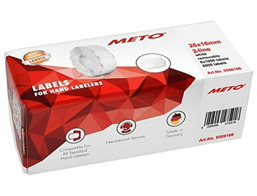 Etiquetas Meto Onduladas 26 X 12 mm Blanca Adh. 2 Rollo de 1500 Etiquetas Troqueladas (P+T) para Etiquetadora Tovel