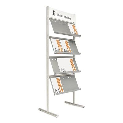 Expositor Din A4 con doble pie + 4 estantes 184x72 cm