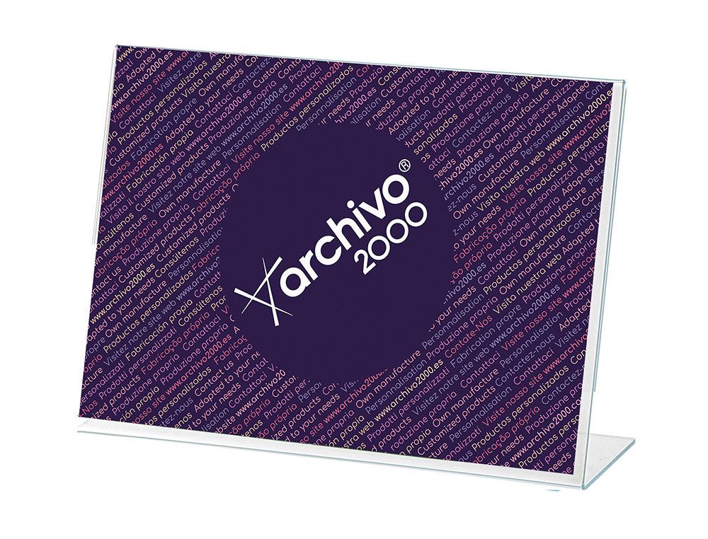 Expositor sobremesa archivo 2000 con forma l poliestireno transparente din a4 horizontal doble cara