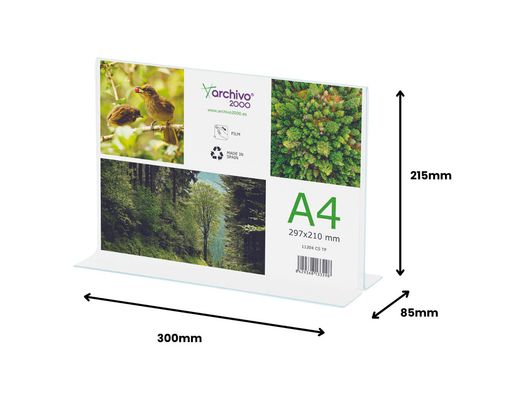 Expositor sobremesa archivo 2000 en forma de t A4 horizontal 85x300x215 mm