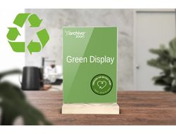 Expositor sobremesa archivo 2000 forma t metacrilato 100% reciclado con base de madera din A5 40x150x240 mm