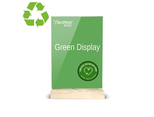 Expositor sobremesa archivo 2000 forma t metacrilato 100% reciclado con base de madera din A5 40x150x240 mm