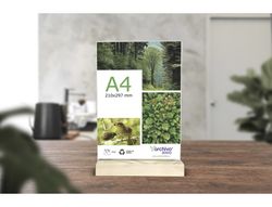 Expositor sobremesa archivo 2000 forma t metacrilato 100% reciclado con base de madera din A5 40x150x240 mm