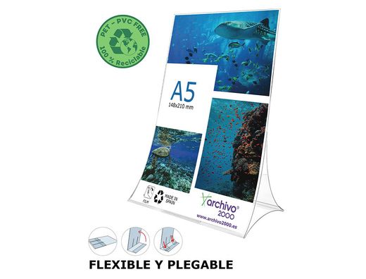 Expositor sobremesa archivo 2000 plegable pet 100% reciclable din A5 vertical transparente 90x150x210 mm