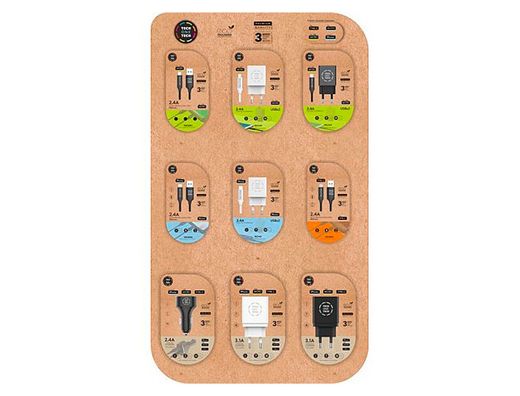 Expositor sobremesa cables y cargadores techonetech contenido 27 unidades surtidas