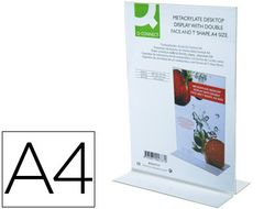 Expositor Sobremesa Q-Connect con Forma de T Metacrilato Tamaño A4 A Dos Caras