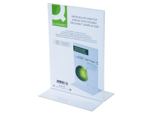 Expositor Sobremesa Q-Connect con Forma de T Metacrilato Tamaño A5 A Dos Caras