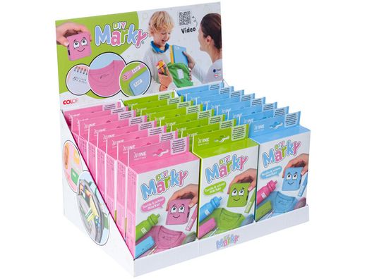 Expositor sobremesa sello marcador de ropa marky infantil 12 unidades 3 colores surtidos