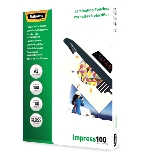 FELLOWES Pack 100 Fundas Plastificar 100 micras Brillo A3 5351205