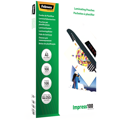 FELLOWES Pack 100 Fundas Plastificar 100 micras Brillo A3 5351205