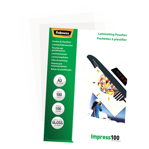 FELLOWES Pack 100 Fundas Plastificar 100 micras Brillo A3 5351205
